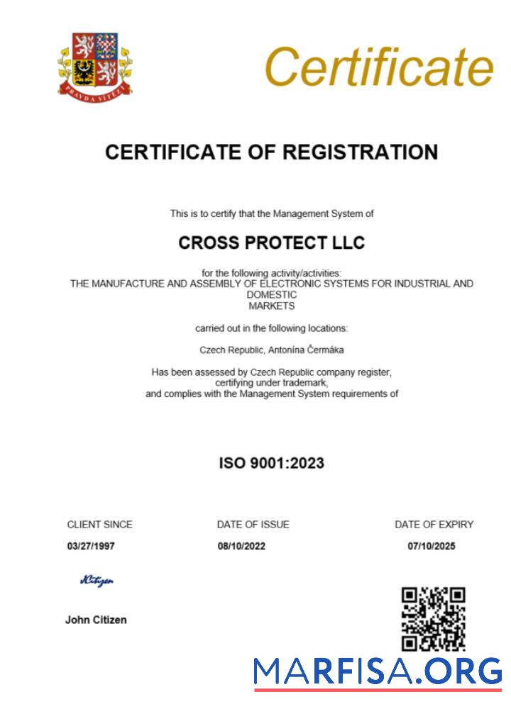 Blank Czech Republic certificate of registration Word and PDF template